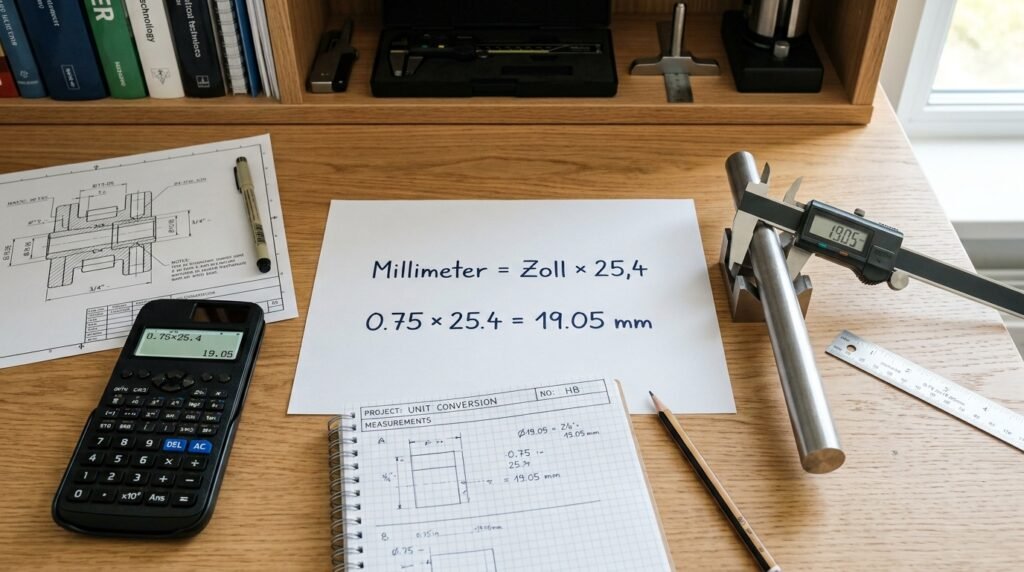 Die einfache Formel für die Umrechnung 34 Zoll in mm